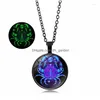 Pendentif Colliers Classique 12 Constellation Verre Dôme Collier Femmes Hommes Couple Bijoux Simple Chaîne Noire Alliage Glow In The Dhgarden Dh2Yw