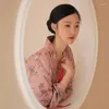 Vêtements ethniques Kimono japonais traditionnel Yukata pour femmes avec scène imprimée de fleurs Obi Performing Po Shooting Wear Asian Femal Robe Dress