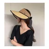 Chapéus largos de abrangência Summer Ajusta fita ajustável Palha superior para mulheres Capas de proteção contra chapéu de praia dobráveis