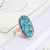 Cluster ringen mode ovale zeshoek turquoise kallaite genezing kristallen ring blauwe steen geometrische vergulde vinger voor vrouwen sieraden dhgcr