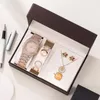 Polshorloges luxe dames rosé goud horloge ketting hanger armband ring oorbellen combo sets mode sieraden set cadeau voor hiphopstijl