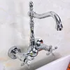 Kitchen Faucets Chrome Wall Mount Double Handle Bathroom Faucet Vanity Vessel Sinks Mixer Tap Cold And Water Tnf969