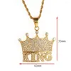 Anhänger Halsketten Iced Out Bling Crown Letter KING Halskette für Männer Goldfarbe Edelstahl CZ Hip Hop Herrenschmuck Tropfen