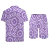 Herrspårar Lavendel Mandala Fitness Outdoor Men Set Purple White Print Teal Floral Casual Shirt Set Graphic Shorts Two-Piece Mode