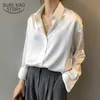 Bloups feminina camisas de outono botão de moda de cetim camisa de seda vintage mulher mulher branca manga longa fêmeas camisas de rua soltas 11355 230503