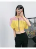 Blouses femininas Moda de moda primavera/verão Malha de malha de manga curta Top zíper Cardigan Women Shirt