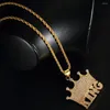 Anhänger Halsketten Iced Out Bling Crown Letter KING Halskette für Männer Goldfarbe Edelstahl CZ Hip Hop Herrenschmuck Tropfen