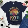 Camisetas vintage 1975 edição limitada preto algodão t camisas mulheres retro verão moda 47th 47 anos de idade festa de aniversário tshirt senhoras topo