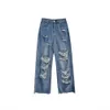 Damskie dżinsy streetwear proste spodnie panie rozryte dżinsy High talia luźne spodnie szerokie nogi dania dżinsy y2K Summer Plus Size High Street Jean 230503