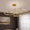 Pendant Lamps Minimalist Modern Led Chandelier Home Lighting Brushed Rings Ceiling Mounted Hanging Lamp Black&Coffee Color