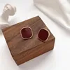 Stud Earrings Square Korean Glaze Burgundy Earring For Women Simple Geometric 2023 Trend Jewelry Party Gifts