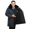Men's Down 2023 Winter Style Jacket Mid-length Remove Bladder Daddy Clothes Genuine Fur Collar White Duck