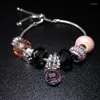 Strand femmes acier inoxydable chaîne réglable boucle Bracelet Bracelet femme rose noir cristal perles bijoux cadeau goutte 2023