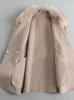 Mélanges CXFS 2022 Réel Manteau De Fourrure Veste D'hiver Femmes Naturel Renard Col De Fourrure Poignets Ceinture Cachemire Laine Laine Dames Vêtements D'extérieur Streetwear