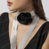 Long Scarf Aluminium Mesh Chain Necklace for Women Exaggerated Big Rose Flower Adjustable Choker Neck Jewelry