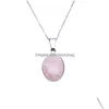 Pendant Necklaces Fashion Oval Stone Style Pink Green Black Crystal Stainless Steel Necklace For Women Jewelry Drop Delivery Pendants Dhqgo