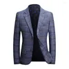 Herrdräkter Business Blazers British Men's Plaid Tuxedo Autumn Gentleman Casual Party Single-Breasted Classic Work