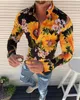 Men's Casual Shirts 2023 Designs Stylish Long Sleeve Autumn Button-Down Mens Shirt Top Fashion Holiday Yellow Floral Print For Men