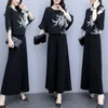 Suits Women's Suit 2022 Summer New Chiffon Wide Leg Pants Outfits Socialite Hem Shirt Crop Top Two Piece Set Plus Size Clothing Women