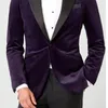 Men's Suits 2 Piece Velvet Prom Men Male Fashion Costume Purple Dinner Blazer With Black Pants 2023 Wedding Tuxedo For Groomsmen