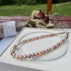 Kedjor charmiga 18 "8-9mm naturliga hav äkta lila gyllene vitrosa multicolor halsband kvinnliga smycken