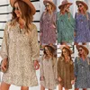 Casual Dresses Elegant Leopard Print Women Clothing Spring Autumn Long Sleeve V-ringen Mini Dress Fashion A-Line Ropa Mujer