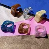 Bandringen transparante geometrische vierkante acrylhars set voor vrouwen onregelmatig marmeren patroon kleurrijk 2021 trend party sieraden y23