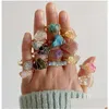 Cluster Rings Wire Wrap Healing Natural Stone Druzy Crystal Gold Adjustable Amethyst Lapis Pink Quartz Women Ring Party Jewe Dheq4