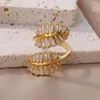 Wedding Rings Gold Plated Zircon Double Leaves For Women Stainless Steel Adjustable Ring Aesthetic Jewerly Gift