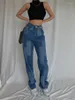 Damen Jeans Streetwear Farbblock Patchwork Harajuku Hose für Damen Casual Loose High Waisted Boyfriends Straight Leg Denim 90er Jahre