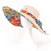 Chapeaux à large bord femmes disquette fleur imprimé réversible arc chapeau de soleil avec grande plage d'été deux côtés peuvent porter une casquette Protection UV