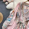 Abiti casual 2023 Spring Autumn Runway Boho Shor Short Women Women a V-Neck Long Lantern Long Lantern Single Single Sfrigo