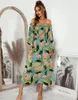 Lässige Kleider Sommer-Blumen-Feiertags-Kleid Tropical Pirnt One-Shoulder-Frauen Y2k Ropa Mujer Verano 2023 Split Loose Beach Outing