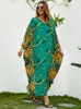 Klänningar Boho Print Dress Kaftan Tunic Middle East 2022 Summer Plus Size Half Sleeve Women Casual Beachwear Kaftan Sarongs Robe A1401