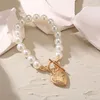 Naszyjniki wiszące luksus symulowane perły serce dla kobiet kobiety duże koraliki grube łańcuch naszyjnik Choker Bohemian Jewelry Prezenty