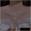 Pendant Necklaces Shiny Butterfly Charm Necklace Ladies Exquisite Double Layer Clavicle Chain For Women Girl Jewelry Gift Dr Dhgarden Dhdbk