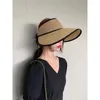 Chapéus largos de abrangência Summer Ajusta fita ajustável Palha superior para mulheres Capas de proteção contra chapéu de praia dobráveis