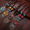 Pendant Necklaces Faylisvow Retro Metal Necklace Women Accessories Boho Ethnic Wood Beads Maxi Choker Vintage Dress Blouse Clothes Jewelry