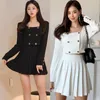 Tvådelt klänning Korean Chic Spring Fashion Pretty Style Women Two-Piece Set High Quality Short Crop Top Pleated Mini Kirt Office Sweet Sweet Sweet 230503