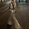 Dames tweedelige broek Dames Rapel Lapel Lange mouwproef en Wide Leg Suits Autumn 2023 Party Set Fashion Fale vrouwelijke pailletten sets