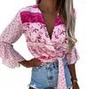 Women's Blouses V-Neck Tie Bow Loose Summer Shirt Floral Print Ruffle Sleeve Elegant Top Ladies Clothing