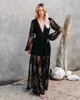 Casual Dresses Happie Queens Vintage Women V-ringen långärmad ruffles Bohemian Beach Maxi Dress Ladies Chiffon Lace Hollow Out Boho Dresses P230407