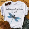 Kvinnors T-skjortor plus storlek Dragonfly Printing O-Neck T-shirts för kvinnor Tees Tops Kvinna 2023 Summer Fashion Loose Tshirt Casual Clothing