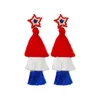 4th of July Independence Day Dangle Earrings With Tassels American Statement Letters Star Ear Studs Acrylic Jewelry For Women