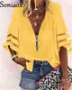 Women's Blouses Shirts Sexy Lace Patchwork Flared Sleeve Mesh Solid Shirt Blouse Summer Women Zipper VNeck Loose Casual Tops TShirt Streetwear 230503