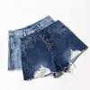 Damen-Jeans-Sommermode-Art-weibliche Knopf-hohe Taillen-Denim-Shorts-Frauen-beiläufige blaue getragene Grat-Loch-Mädchen-Kurzschluss