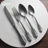 Conjuntos de utensílios de jantar 4pcs Vintage Spoon Facas Conjunto de mesa de tosques de talheres de talheres antigos acessórios pogográficos Decoração de alimentos de cozinha 230503