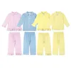 Bajamas Spring Button Up Easter PJS Long Sleeve 2PCS Sleepwear Dequered Knit Boys مطابقة Pajama مجموعات الفتيات Pajamas 230503