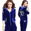 Habillement Femmes Velvet Tracksuits 2022 Veste à capuche de printemps + pantalon deux ensembles Gold Velvet Sportswear Suit Female Pantalon W1518