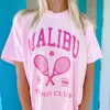 Maglietta da donna Calelinka American Malibu Tennis Club Donna Y2K Rosa T-shirt per donna Manica corta in cotone sciolto Estate Casual Stampa Tees 230503